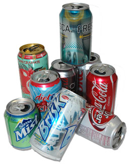 Collection of aluminum beverage cans ready for recycling at Arcata Community Recycling Center